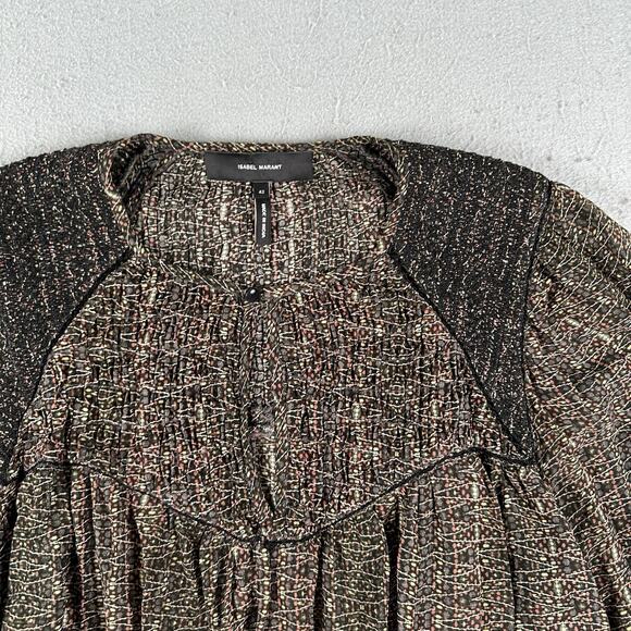 Isabel‎ Marant Blouse 42 Sheer Peasant Boho Wita Smocked Silk Top Prairie - Picture 2 of 16